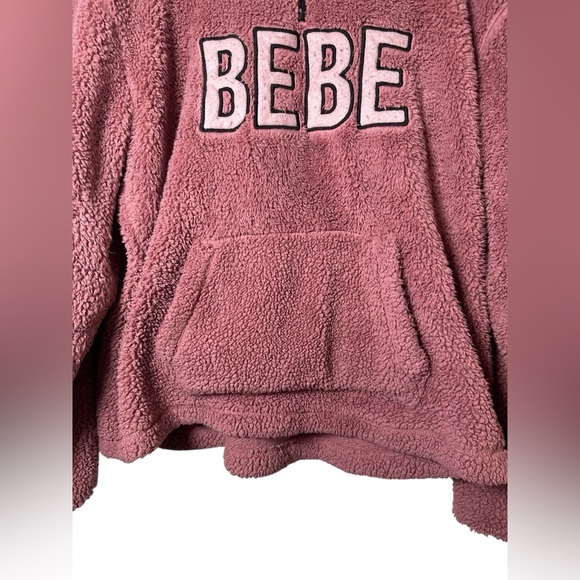 Bebe Sport Pink Sherpa Fleece Pullover Women’s XL 1/4 Zip Cozy Sweatshirt Jacket - Picture 3 of 8